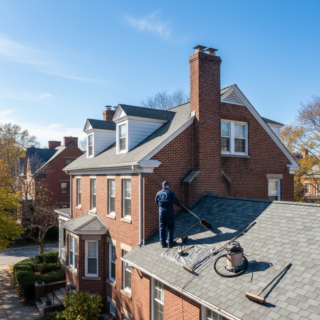 Patrick Chimney Sweep team working on chimney